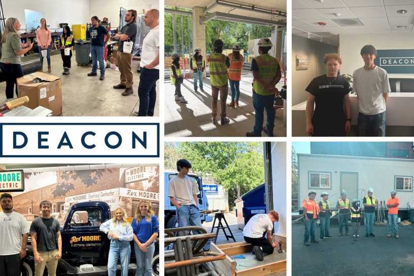 Collage of six pictures showing Deacon's High School interns participating in various activities.