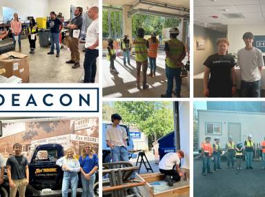 Collage of six pictures showing Deacon's High School interns participating in various activities.