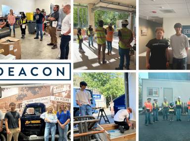 Collage of six pictures showing Deacon's High School interns participating in various activities.